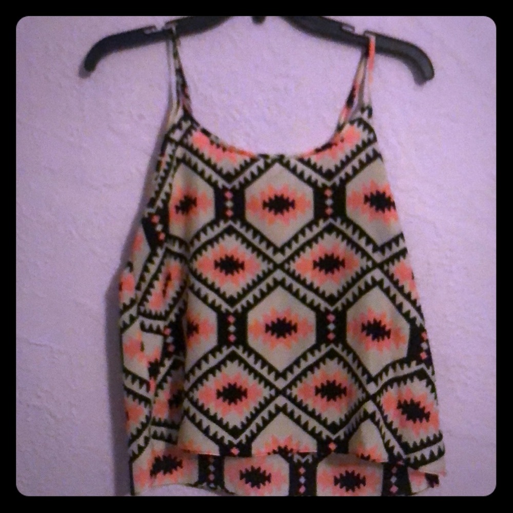 Pink, black, and white printed top